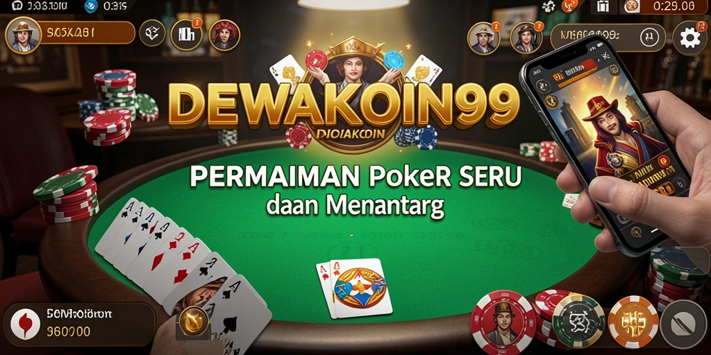 Tampilan gameplay menarik di DEWAKOIN99 menunjukkan keseruan bermain poker.