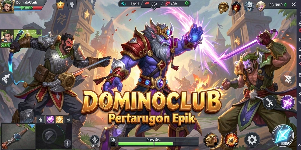 Gameplay menarik DOMINOCLUB dengan pertarungan strategis dalam arena MOBA.