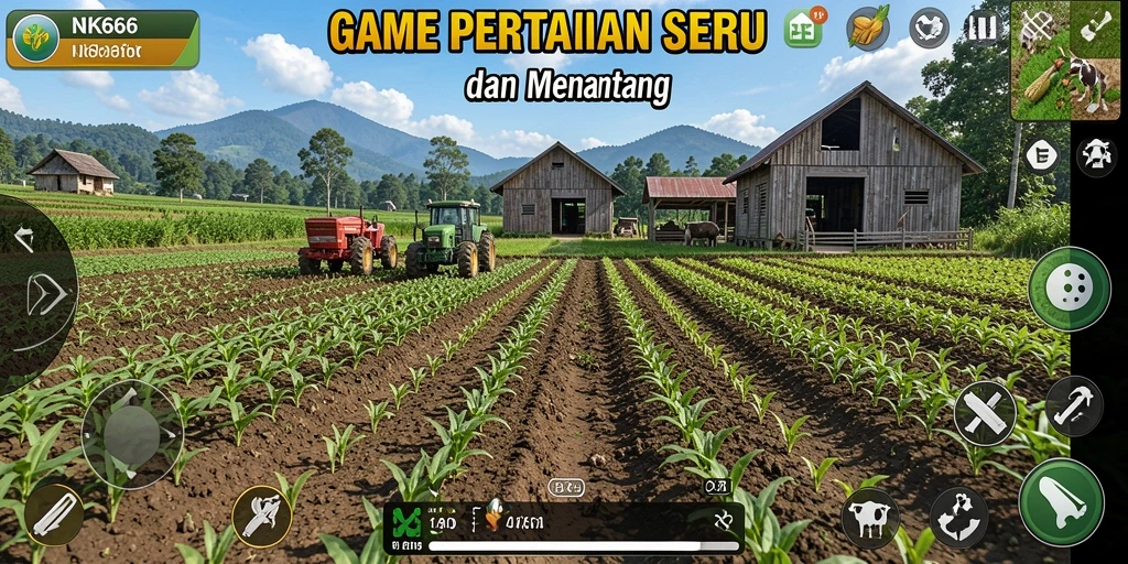 Tangkapan layar gameplay NK666 menampilkan aksi bertani yang seru dan interaktif.