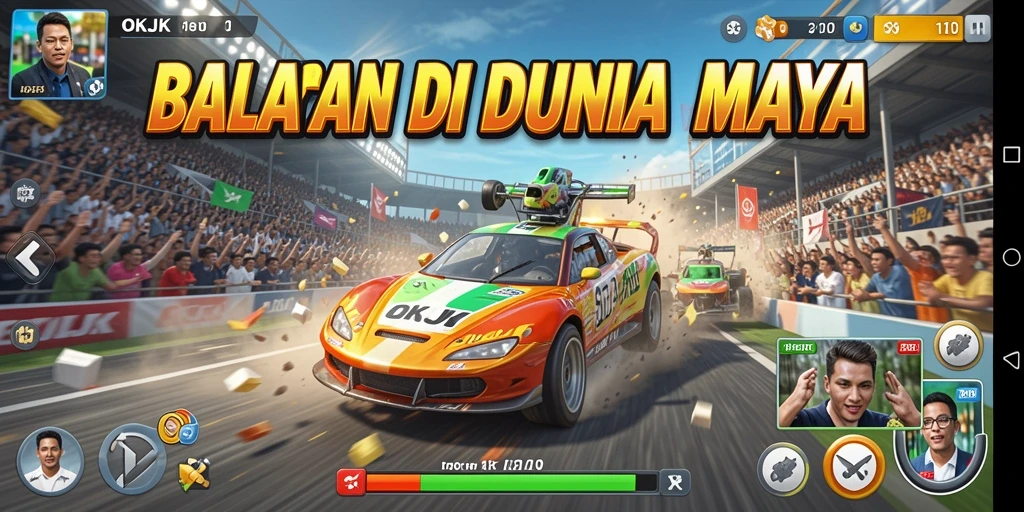 Screenshot gameplay OKJK yang menampilkan aksi balapan seru.