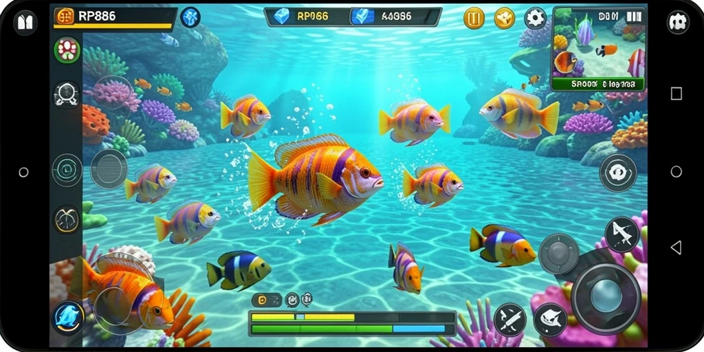 Screenshot menunjukkan aksi seru menangkap ikan dalam RP886.