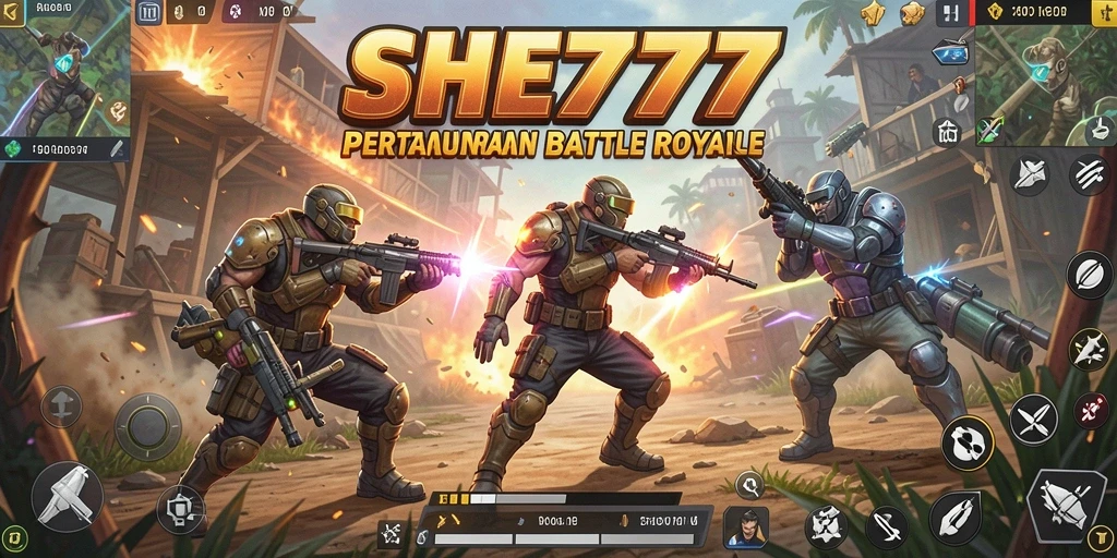 Tampilan seru dari gameplay SHE777 dalam pertempuran Battle Royale.